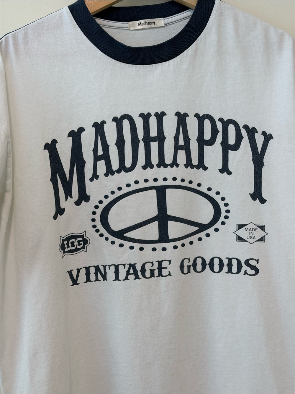 Rare Vintage Madhappy White Ringer Tee with Navy Graphics Size Medium - Picture 2 of 5